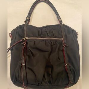 MZ Wallace Bianca Bedford Black Nylon Leather Tote Crossbody/Shoulder/Tote Bag